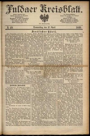 Erste Ausgabe vom Donnerstag, den 27. April 1899.