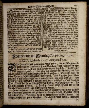 Evangelium am Sonntage Septuagesimæ.