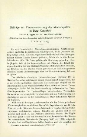 Beiträge zur Zusammensetzung der Mineralquellen in Berg-Cannstatt