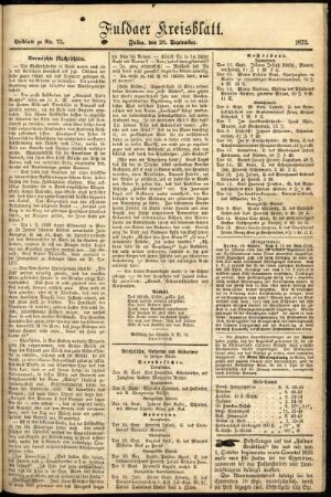 Zweite Ausgabe vom Samstag, den 20. September 1873.