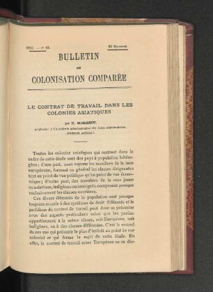 le contrat de travail dans les colonies asiatiques