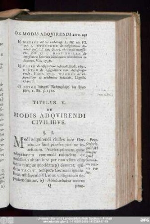 Titulus V. De Modis Adquirendi Civilibus.
