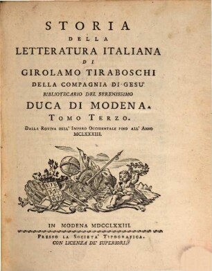 Storia Della Letteratura Italiana, 3. Dalla Rovina Dell' Impero Occidentale Fino All' Anno MCLXXXIII