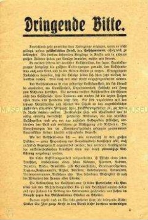 Aufruf zur Bekämpfung des Bolschewismus und des Spartakusbundes durch planmäßige Aufklärungsarbeit