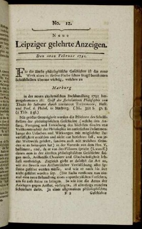No. 12. Den 11ten Februar 1791.
