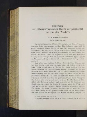 Bemerkung zur "Thermodynamischen Theorie der Kapillarität von van der Waals".