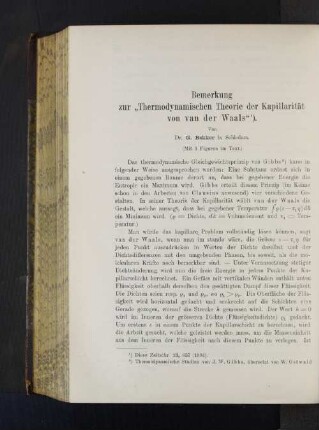 Bemerkung zur "Thermodynamischen Theorie der Kapillarität von van der Waals".