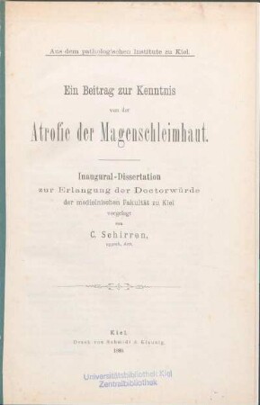 Ein Beitrag zur Kenntnis von der Atrofie der Magenschleimhaut