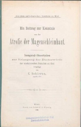 Ein Beitrag zur Kenntnis von der Atrofie der Magenschleimhaut