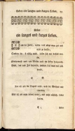 Ueber ein langes und kurzes Leben.