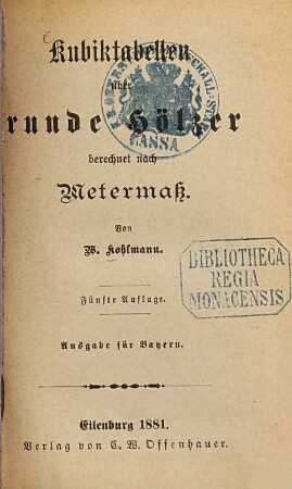 Kubiktabellen über runde Hölzer berechnet nach Metermass