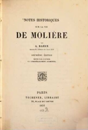 Notes historiques sur la vie de Molière