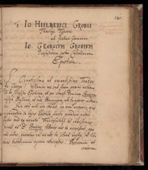 [Brief von Johannes Huldrychus Grobius an Johann Georg Grobius]