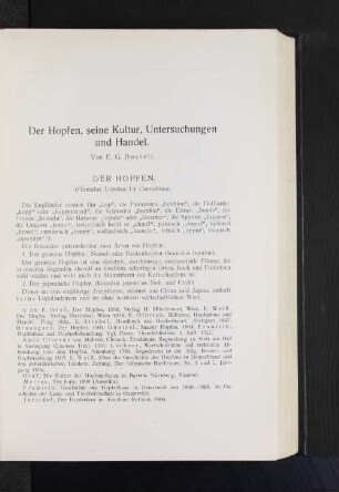 Der Hopfen. (Humulus Lupulus L) Cannabinae.