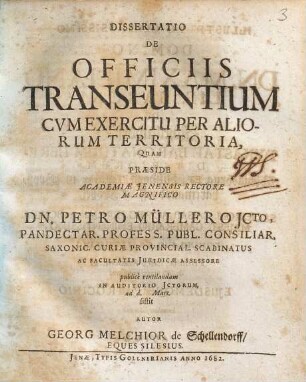 Dissertatio De Officiis Transeuntium Cum Exercitu Per Aliorum Territoria