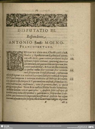 Disputatio III. Respondente Antonio Faust, Moeno-Francofurtano
