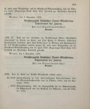 123. Ministerial-Bekanntmachug, betreffend Wechsel in der Hauptagentur der Versicherungs-Aktien-Gesellschaft "Securitas" in Berlin