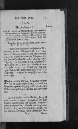 CXLIX. Verordnung