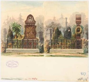 Erbbegräbnisse und Grabmäler: Grabstein auf Friedhof, Vorderansicht und Seitenansicht
