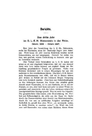 Das dritte Jahr im D.L.E.H. Bieberstein in der Rhön : Ostern 1906 - Ostern 1907