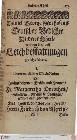 Anderer Theil: Teuscher Gedichte. Worinnen die/auff Leichbestattungen geschrieben.