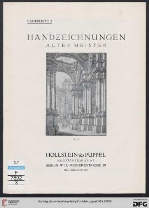 Nr. 2: Lagerliste / Hollstein & Puppel, Kunstantiquariat: Handzeichnungen alter Meister$nHollstein & Puppel, Kunstantiquariat