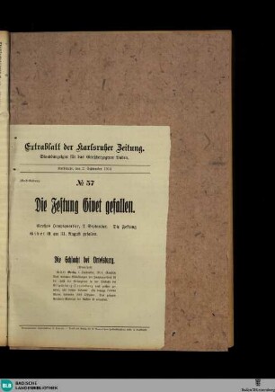 Karlsruher Zeitung, Extrablatt No. 57, Die Festung Givet gefallen