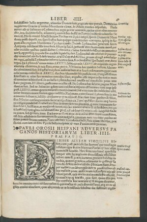 Pauli Orosii Hispani Adversus Paganos Historiarum Liber .IIII.