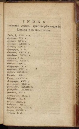 Index rariorum vocum, quarum pleraeque in Lexicis non inveniuntur.