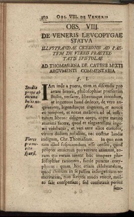 Obs. VIII. De Veneris Leucopygae Statua [...]