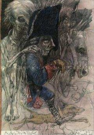 "König, Tod und Teufel" - Karikatur auf Friedrich den Großen