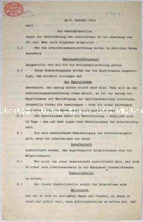 Hektografiertes Informationsblattt zur Arbeitslosenunterstützung