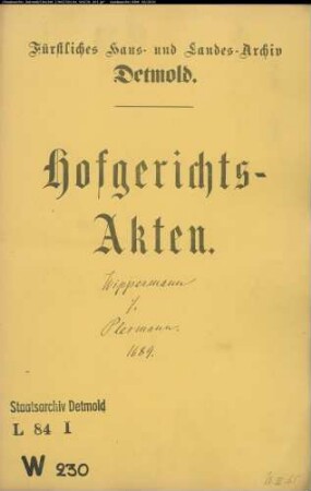 Wippermann, Gerd, Krüger zu Oerlinghausen gegen Pastor Plesmann und Kons. zu Oerlinghausen - Bürgschaft