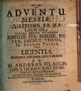 De adventu Messiae diatriben ex Malach. III, 1.