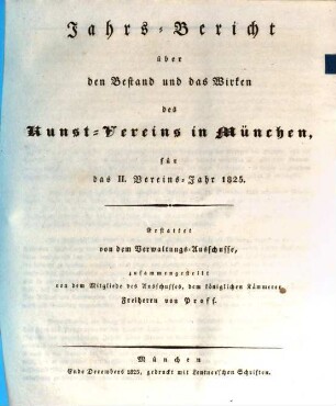 Jahres-Bericht über den Bestand und das Wirken des Kunst-Vereins in München : für das Jahr ..., 1825