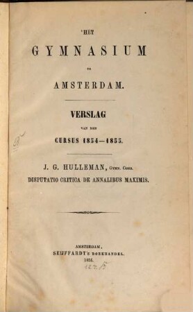 Verslag : van den cursus .... 1854/55 (1855)