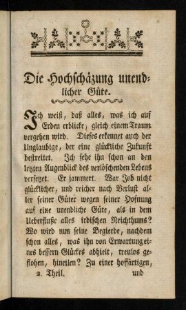 Die Hochschäzung unendlicher Güte.