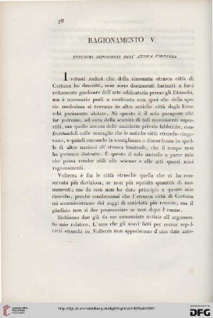 Ragionamento V. Etruschi sepolcreti dell'antica Volterra