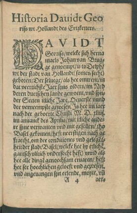 Historia Davidt Georiss wt Hollandt des Ertzketters.
