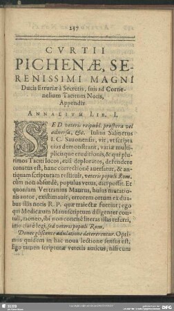 Curtii Pichenae, Serenissim Magni Ducis Etruriae à Secretis, suis ad Cornelium Tacitum Notis, Appendix