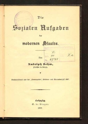 Die sozialen Aufgaben des modernen Staates