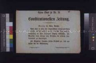 Maueranschlag: Hat die deutsche Nationalversammlung in ihrer heutigen Sitzung beschlossen, Sr. Majestät dem Könige von Preußen die erbliche Kaiserwürde zu übertragen. Extrablatt zu Nr. 31 der Constitutionellen Zeitung; Berlin, 28. März 1849