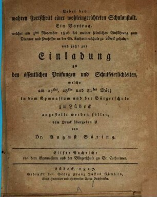 Ueber den wahren Fortschritt einer wohleingerichteten Schulanstalt
