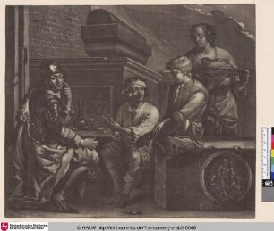 [Gespräch inmitten von Grabmählern; Four figures gathered among tombs]