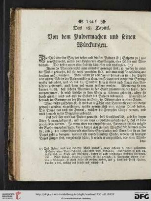 Das 18. Capitel: Von dem Pulvermachen und seinen Würckungen