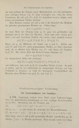 332-333, Fünfundzwanzigste Vorlesung. Die Untersuchungen von Lagrange.