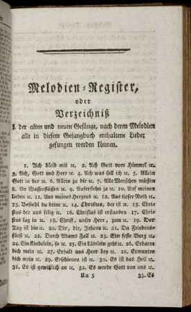 Melodien- Register, oder Verzeichniß.