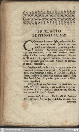 Praefatio Editionis Primae