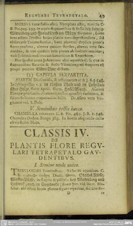 Classis IV. De Plantis Flore Regulari Tetrapetalo Gaudentibus