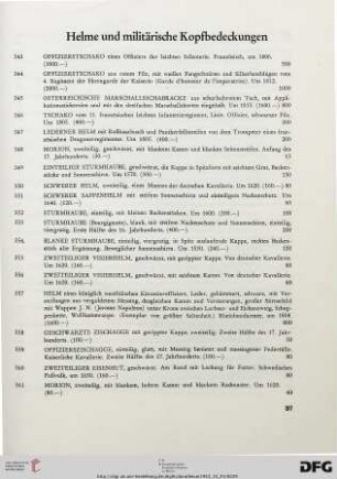 Helme und militärische Kopfbedeckungen (Nr. 343-388)